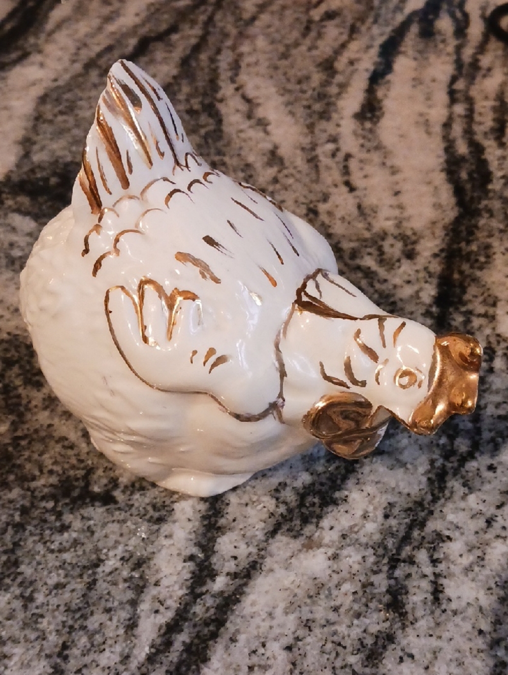 White and Gold Ceramic Hen Figurine Decorative Accent